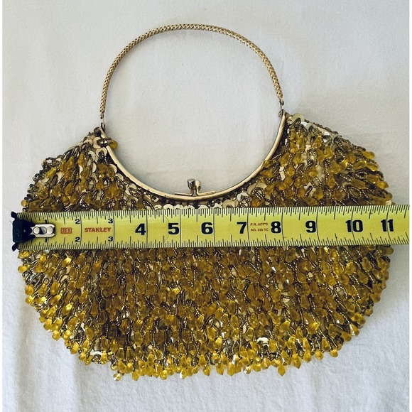 Vintage Gold Beaded Purse Large Beads Handbag Clasp Handmade Hong Kong Bling
